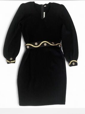 VINTAGE 80’S ST JOHN EVENING BY MARIE GRAY BLACK SANTANA KNIT MIDI DRESS SIZE 6